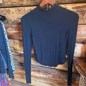 Free People open back Black Ribbed Long Sleeve Top